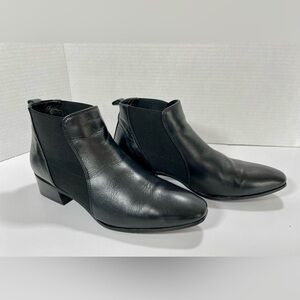 Aquatalia Black Leather Chelsea Ankle Boots Made in Italy Block Heel 7.5